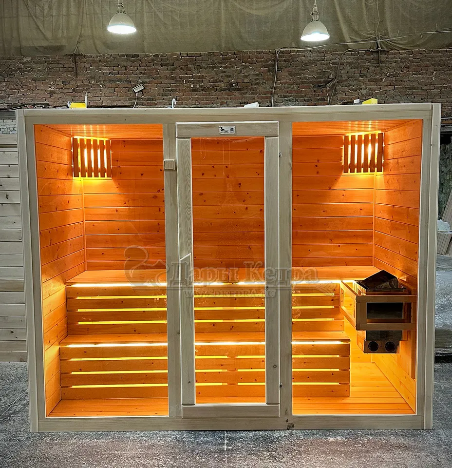 Трехместная финская сауна кабина из кедра с электрокаменкой